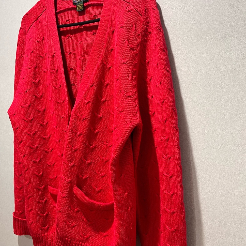 Women's Red Vintage Charter Club, Large Size Button‎ Cardigan.100% Cotton - Picture 6 of 10